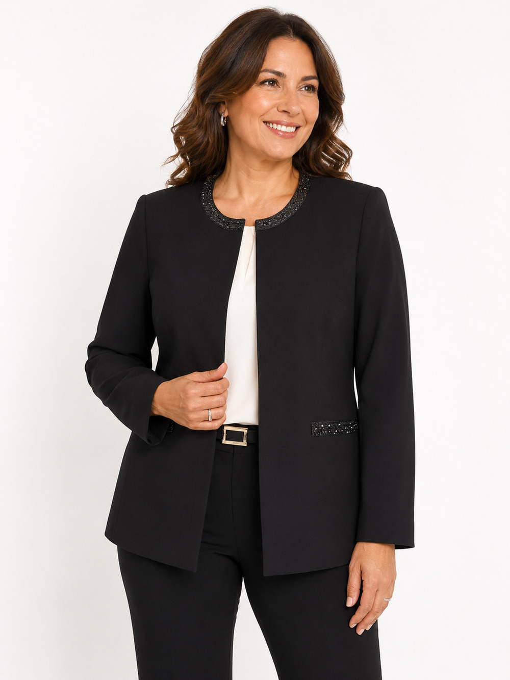 John Meyer Collection Blazer Womens Size 16 Studded Beaded Black Office Siren